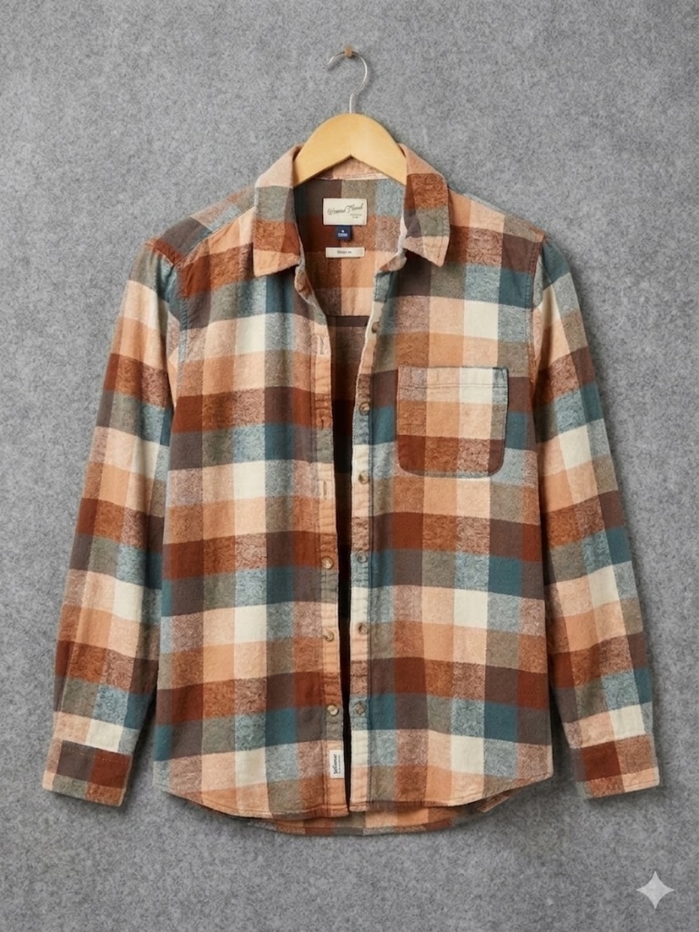 Universal Thread Plaid Flannel Shirt Medium M Relaxed Fit Brown Blue Button Up